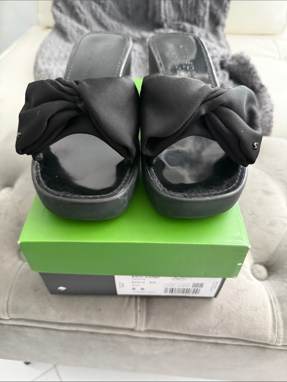 kate spade Black Knotted Slide Sandals